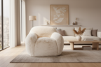 Fauteuil de salon minimaliste en polyester moelleux aux formes enveloppantes