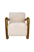 Cream Polyester Lounge Armchair with Curved Mango Wood Armrests