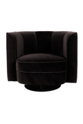 Black Art Nouveau Curved Back Velvet Swivel Accent Chair