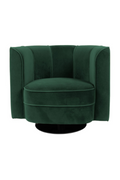 Green Art Nouveau Curved Back Velvet Swivel Accent Chair