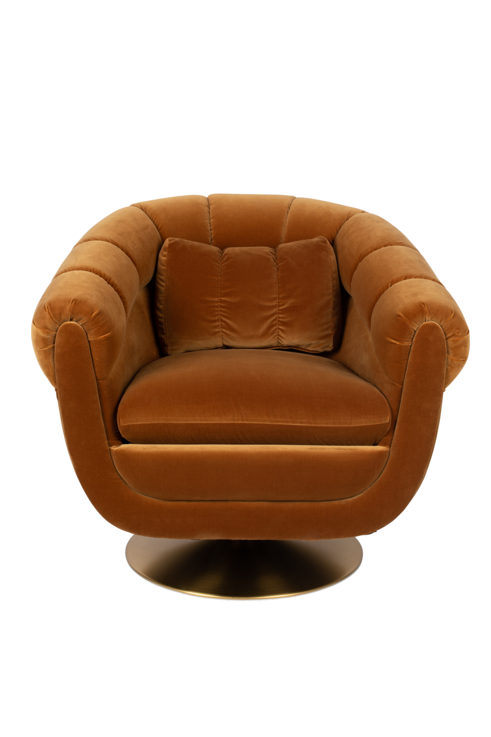 Classic Club-Style Cotton Swivel Lounge Chair with Electroplated Steel Base