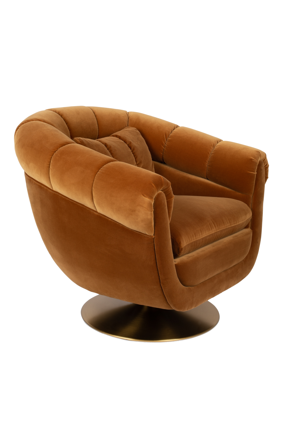 Classic Club-Style Cotton Swivel Lounge Chair with Electroplated Steel Base