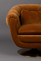Fauteuil pivotant en coton de style club classique avec base en acier électroplaqué
