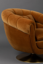 Fauteuil pivotant en coton de style club classique avec base en acier électroplaqué