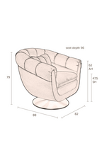 Fauteuil pivotant en coton de style club classique avec base en acier électroplaqué