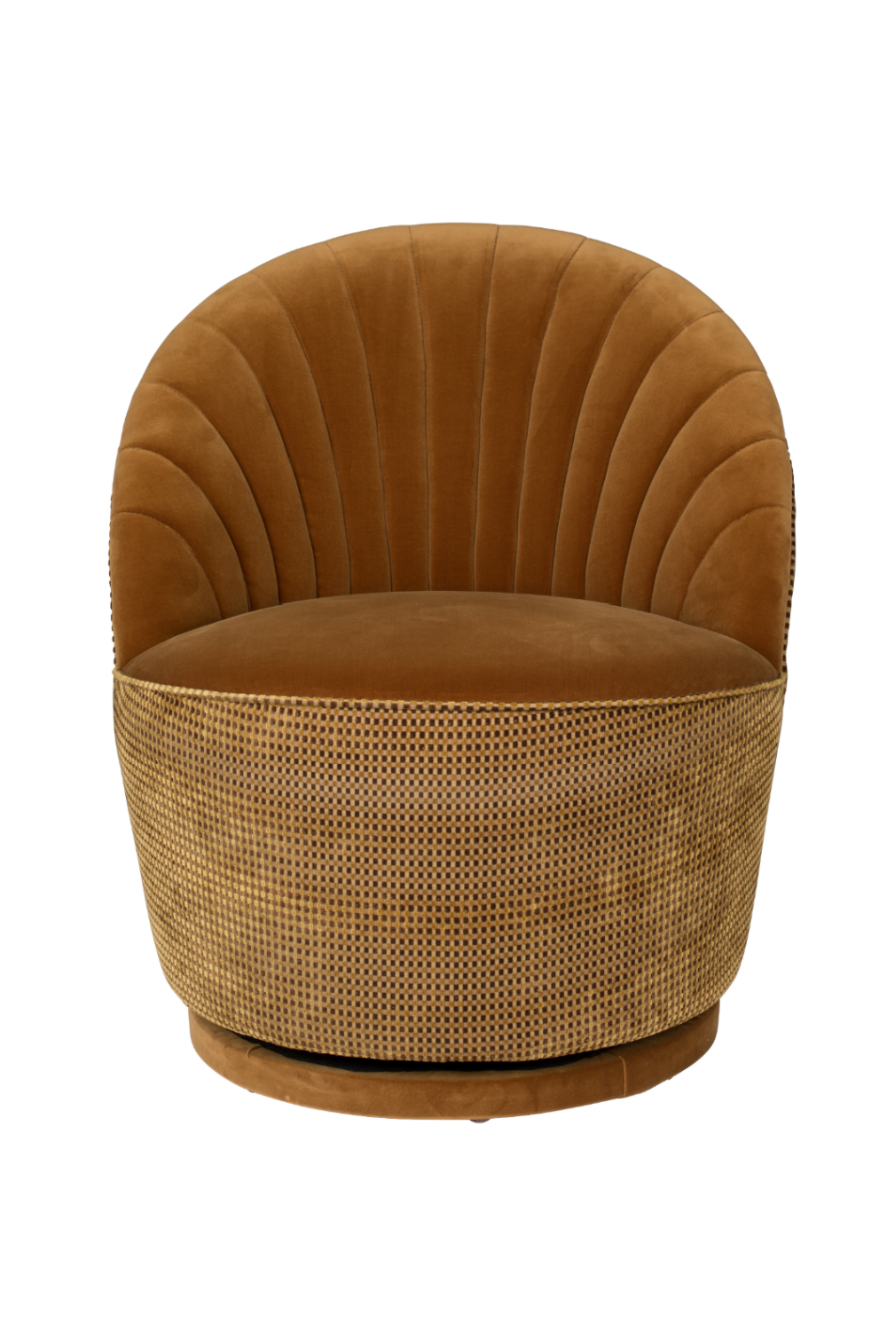 Brown Scallop Velvet Swivel Accent Chair with Eucalyptus Frame