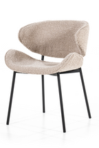 Chaise de salle à manger moderne courbée en tissu rembourré avec cadre en métal noir