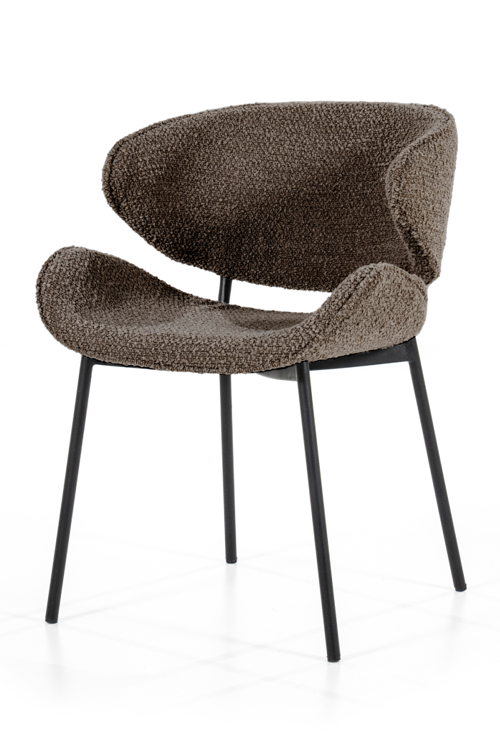 Modern Curved Fabric Upholstered Dining Chair with Black Metal Frame