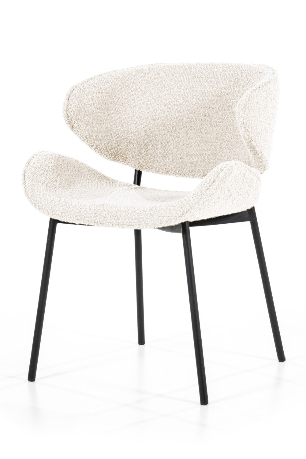 Modern Curved Fabric Upholstered Dining Chair with Black Metal Frame