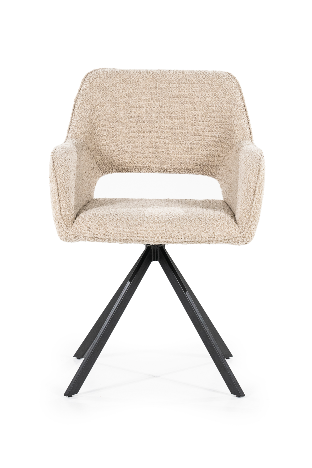 Cut-Out Back Fabric Dining Armchair with Black Metal Quadrupod Legs