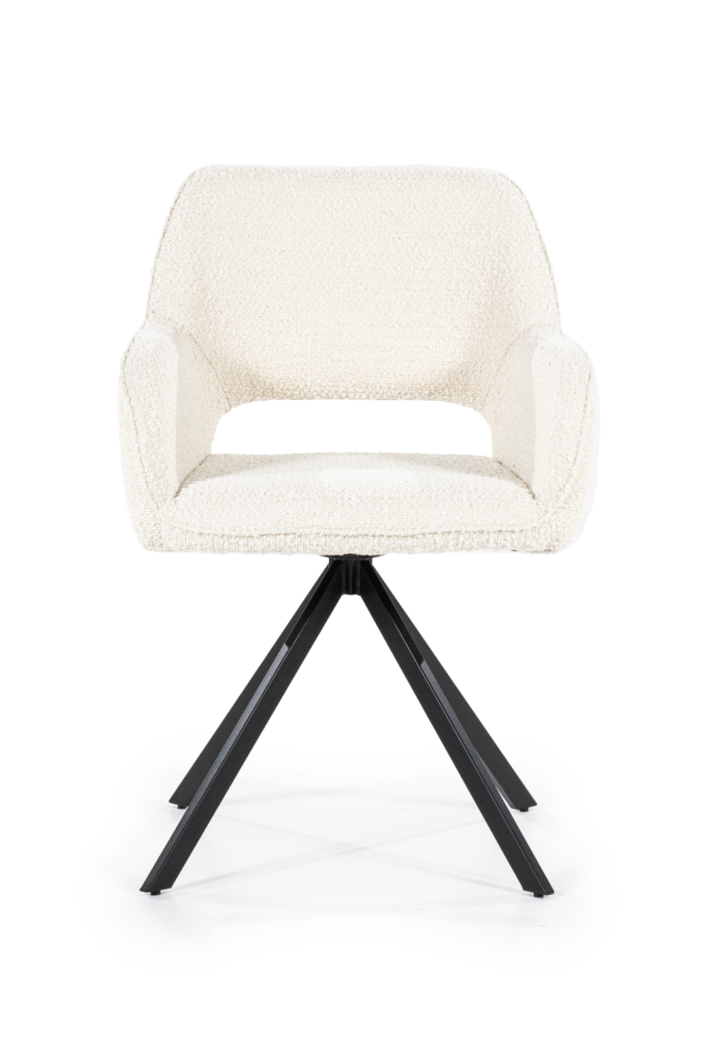 Cut-Out Back Fabric Dining Armchair with Black Metal Quadrupod Legs