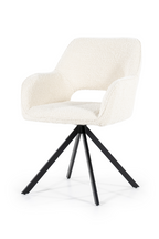 Fauteuil de salle à manger en tissu à dos découpé avec piètement à quatre pieds en métal noir