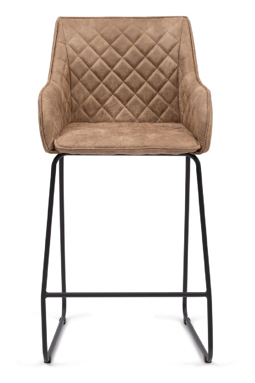 Diamond-Quilted Pellini Leather Counter Stool with Iron Legs