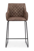Diamond-Quilted Pellini Leather Counter Stool with Iron Legs