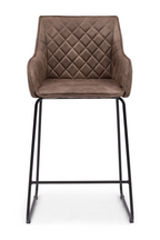 Tabouret de comptoir en cuir matelassé losange avec pieds en fer