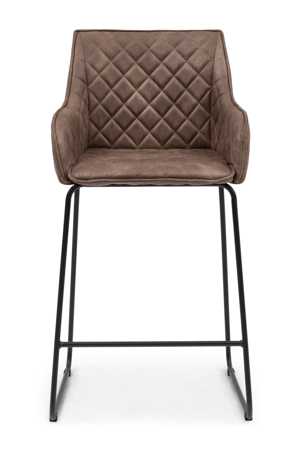 Diamond-Quilted Pellini Leather Counter Stool with Iron Legs