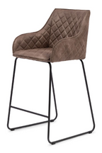 Tabouret de comptoir en cuir matelassé losange avec pieds en fer