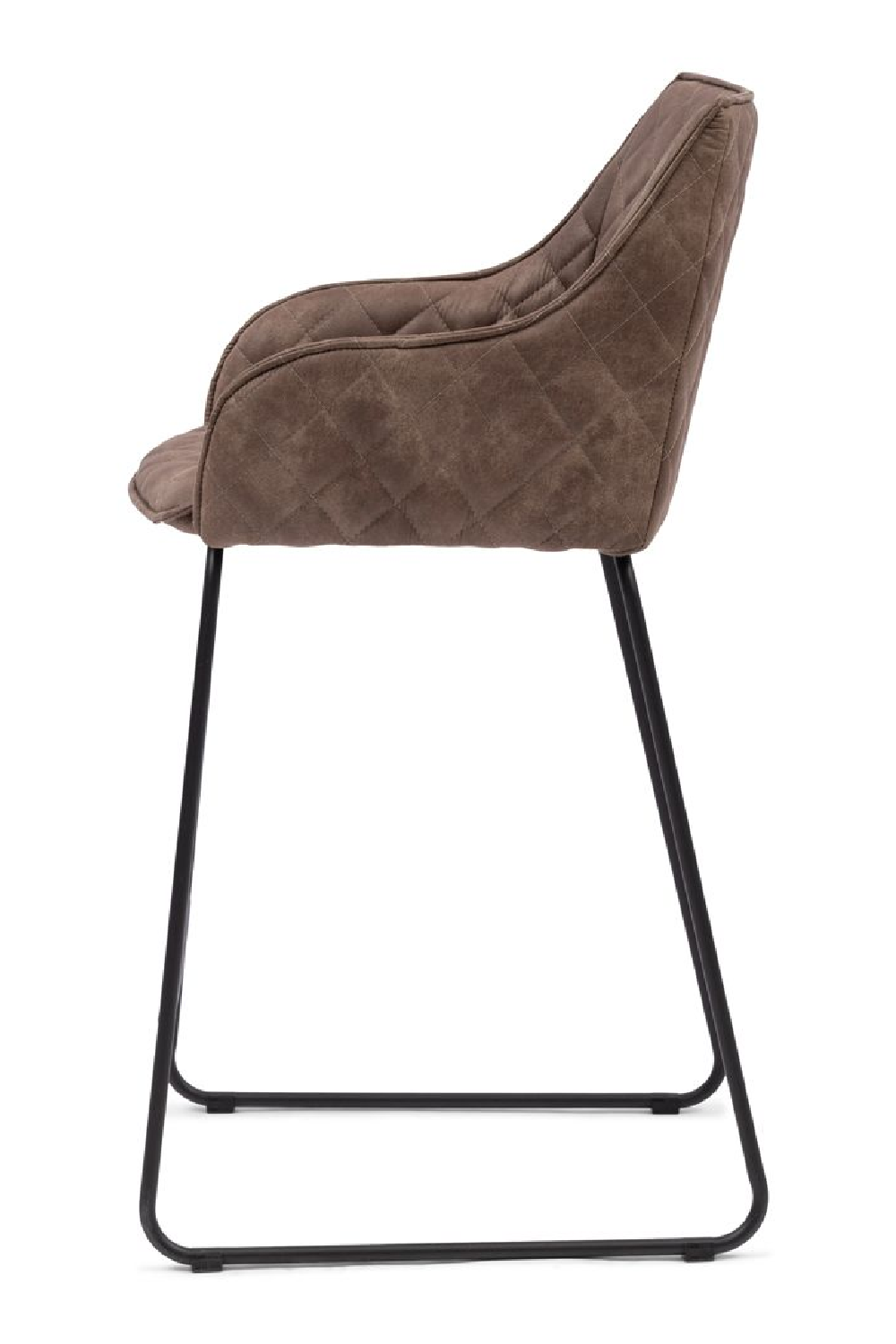 Diamond-Quilted Pellini Leather Counter Stool with Iron Legs