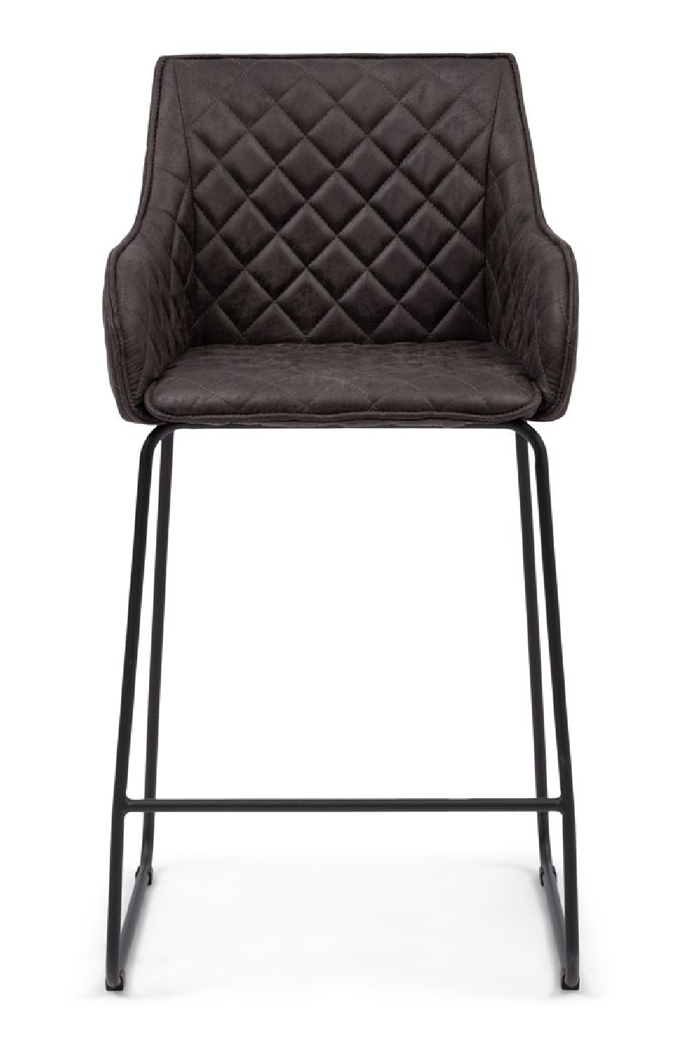 Diamond-Quilted Pellini Leather Counter Stool with Iron Legs