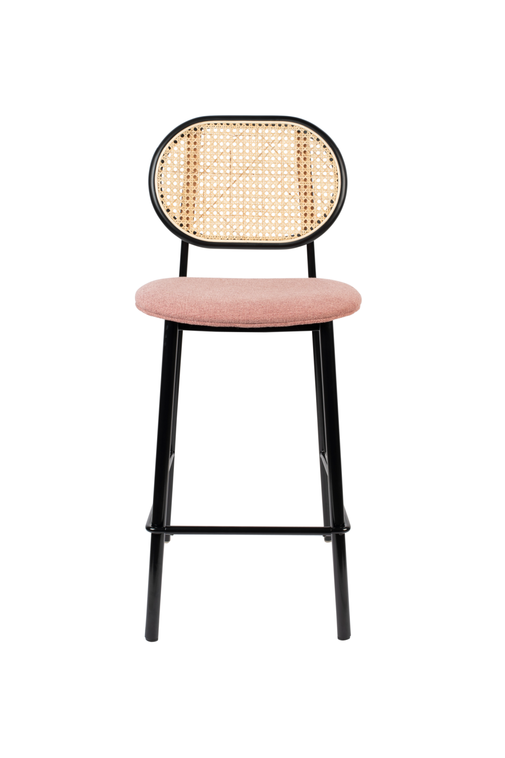 Round Rattan Backrest Counter Stool with Steel Base