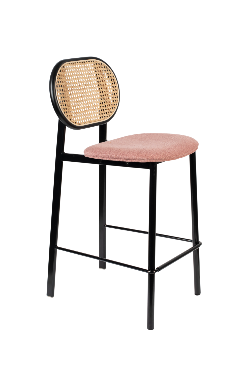 Round Rattan Backrest Counter Stool with Steel Base